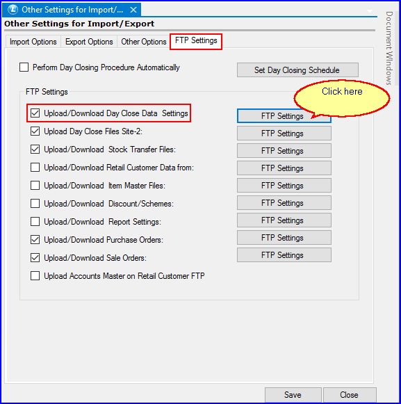 Set Branches > FTP Settings (Global) > Other Settings related to Import